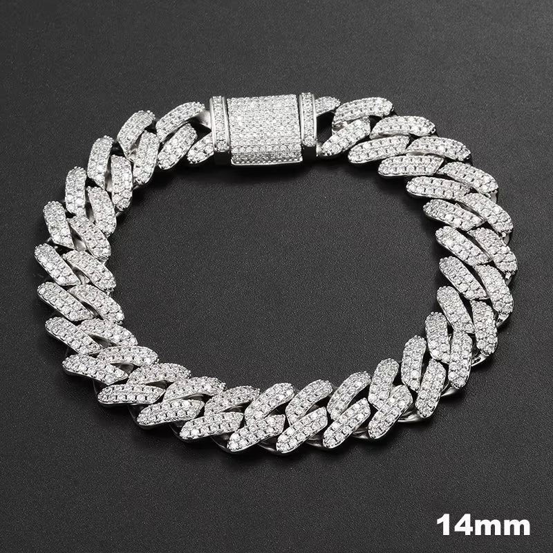 D VVS All Moissanite Cuban Hip Hop Bracelet for Men 6/8/10/12/14/20Mm Full Diamond 925 Sterling Silver Teen Girls Iced Out Chain