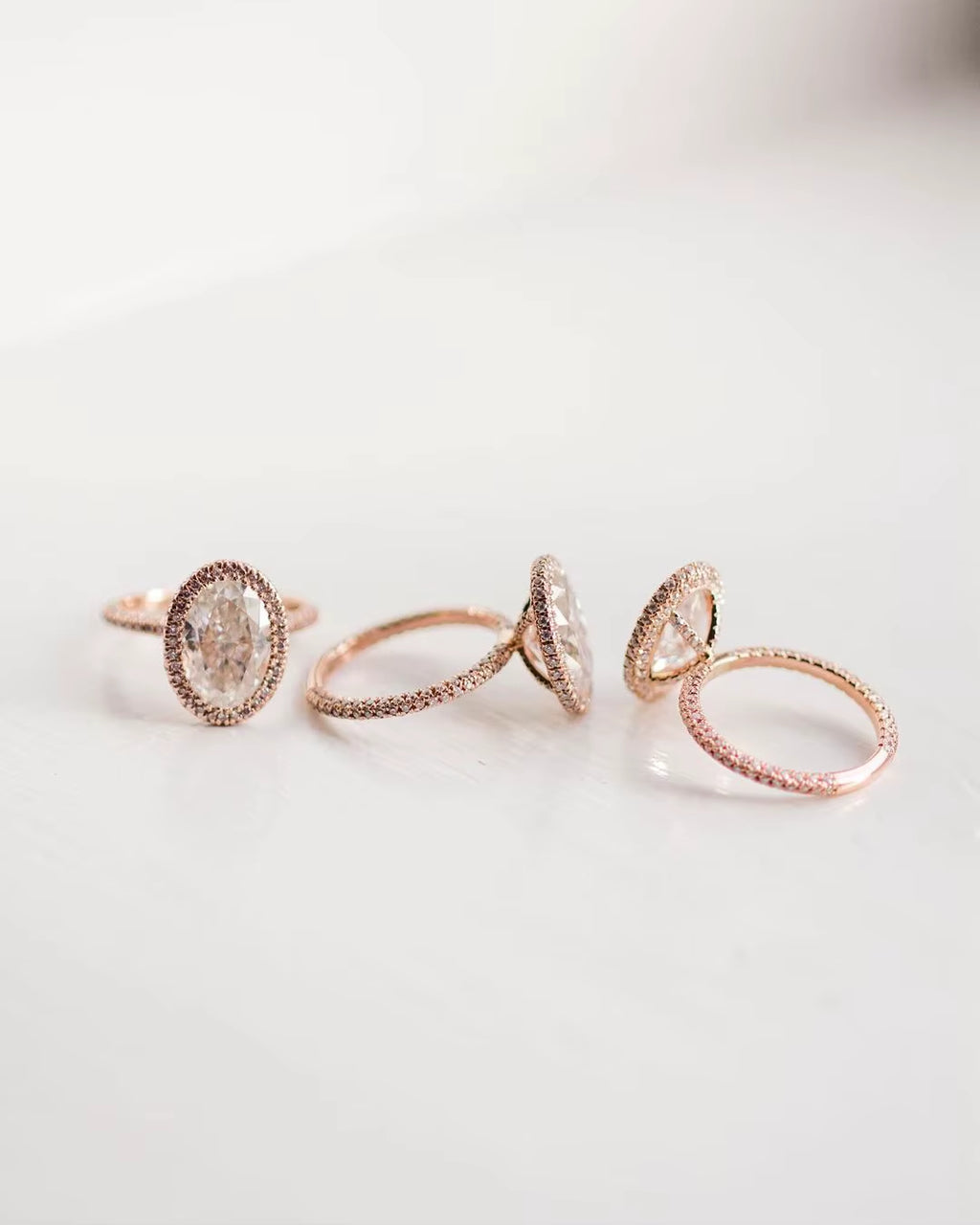 Moissanite Wedding Ring Real 18K Rose Gold 4.5 Carat 8X12Mm Oval Cut Jewelry Women for Engagement Proposal Romantic