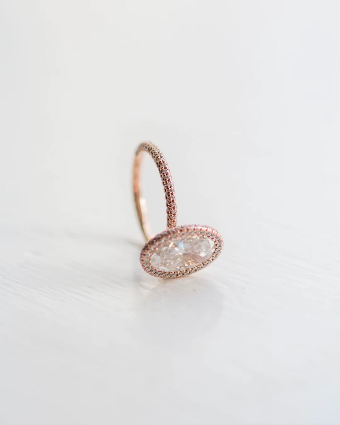 Moissanite Wedding Ring Real 18K Rose Gold 4.5 Carat 8X12Mm Oval Cut Jewelry Women for Engagement Proposal Romantic