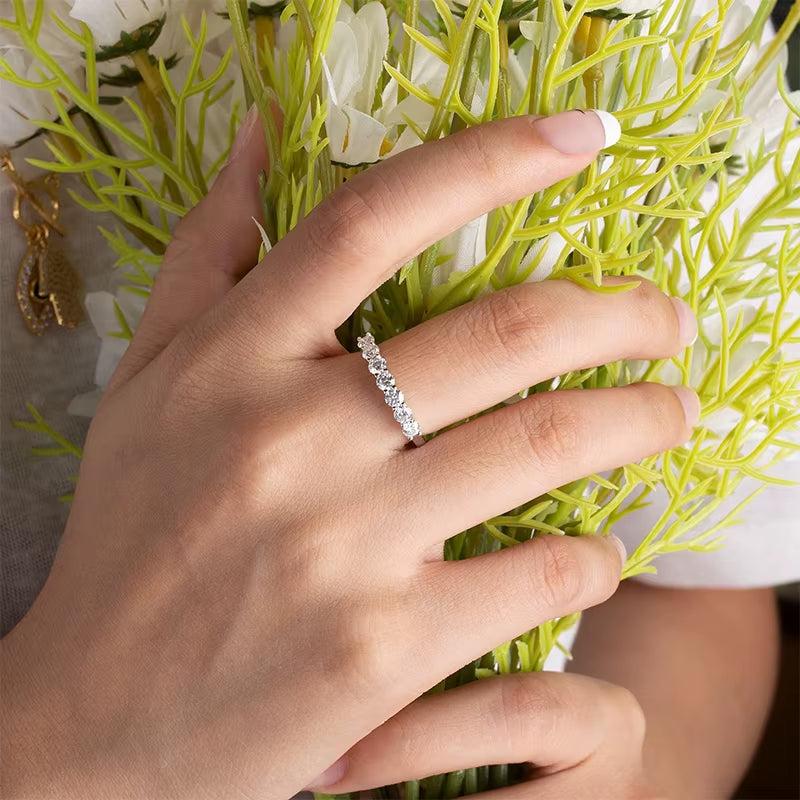 100% Moissanite Wedding Band Sterling Silver Wedding Rings VVS1 Diamond Half Eternity Stackable Ring for Women 0.5CT 0.7CT 1CT