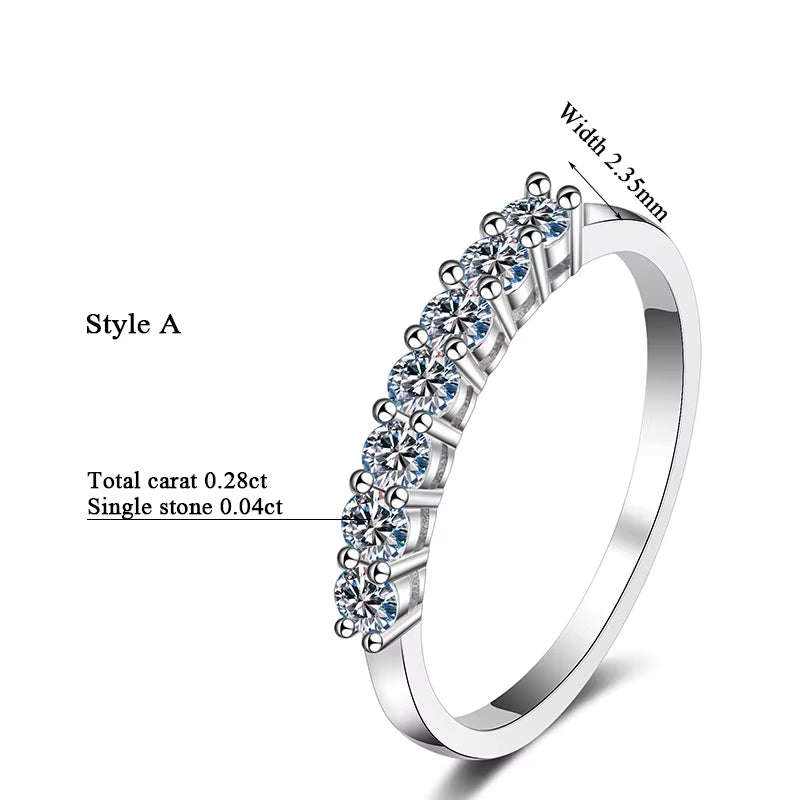 100% Moissanite Wedding Band Sterling Silver Wedding Rings VVS1 Diamond Half Eternity Stackable Ring for Women 0.5CT 0.7CT 1CT