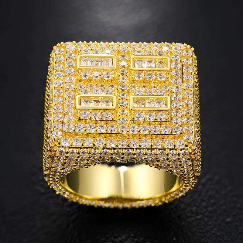 VVS D Moissanite Diamond 925 Sterling Silver Plating Ring Micro Pave Moissanite Stones Customized Men Hip Hop Iced Out Rings