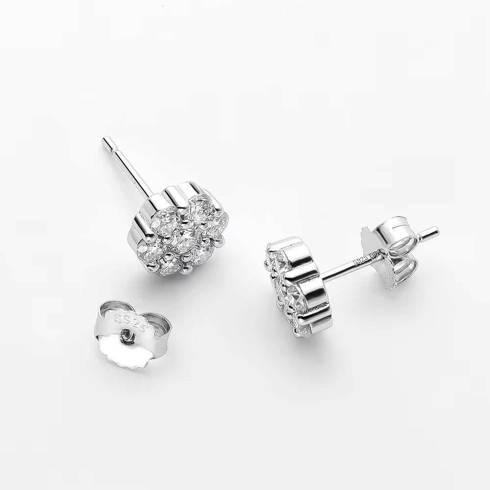 Moissanite Stud Earrings 18K White Gold Plated Sterling Silver D VVS1 round Lab Diamond Ear Studs for Women Men
