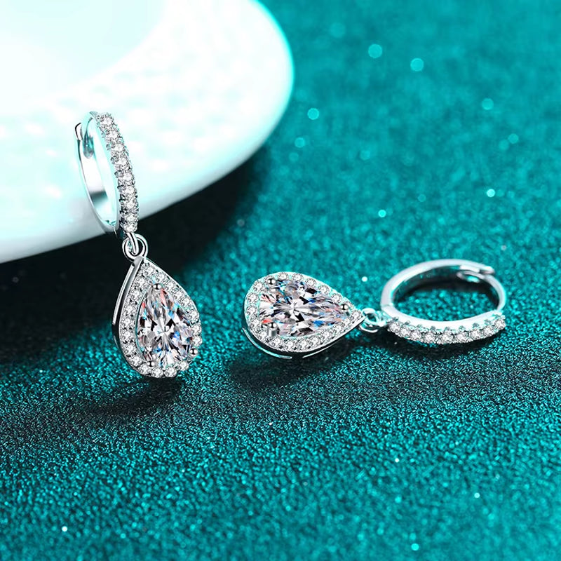 Smyoue White Gold 1Ct Pear Cut Moissanite Drop Earring for Women Sparkling Diamond Luxury Quality Jewelry S925 Sterling Silver