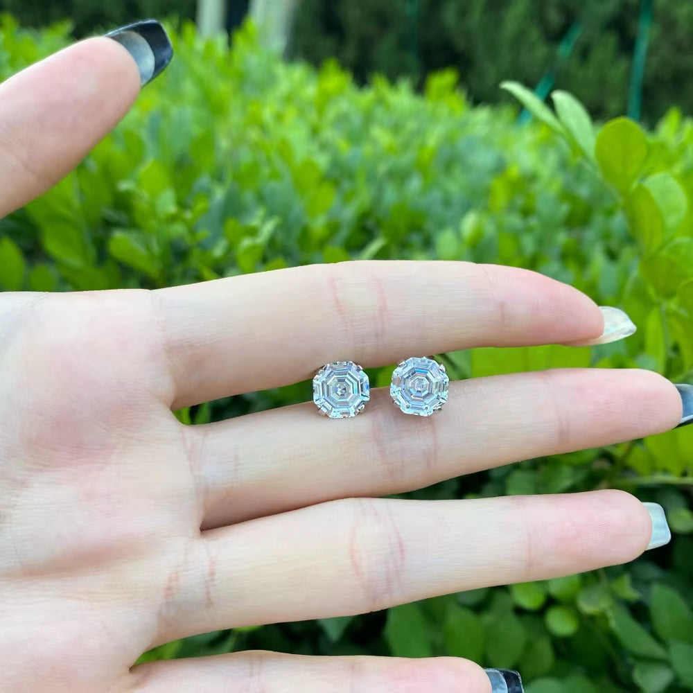 925 Sterling Silver Asscher Cut High Carbon Diamonds Gemstone Party Ear Studs Earrings for Women Fine Jewelry Gifts