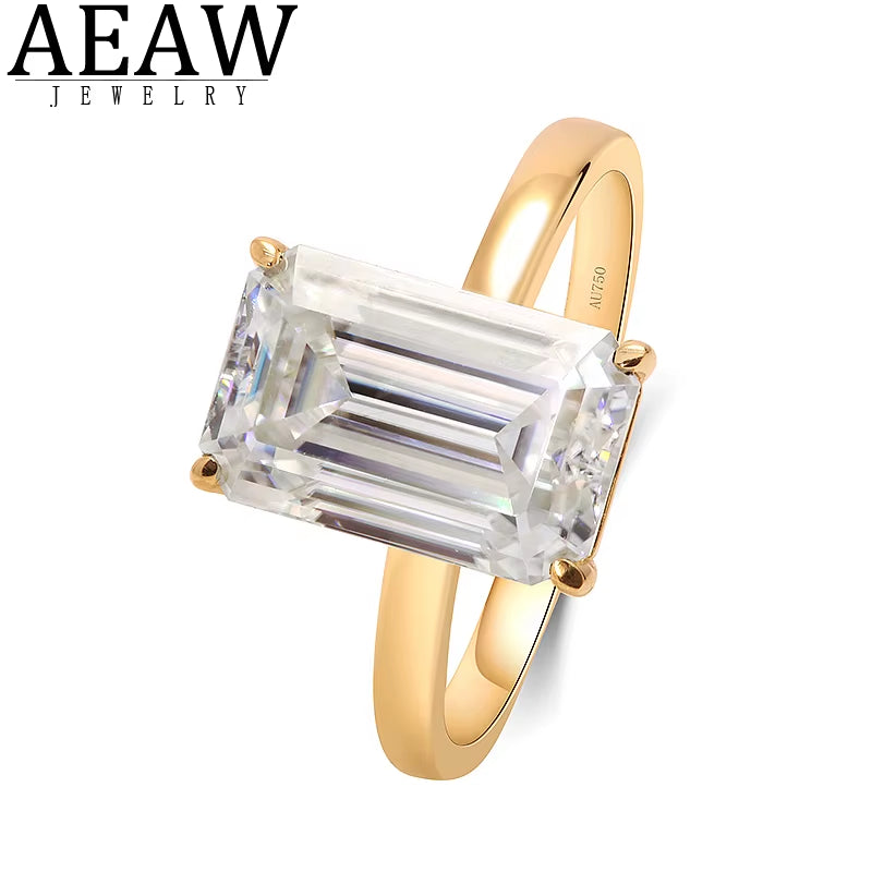 Real 14K Yellow Gold Emerald Brilliant Cut Moissanite Engagment Halo Ring 4.0 Carat Fine Ring for Womne Gift D Color