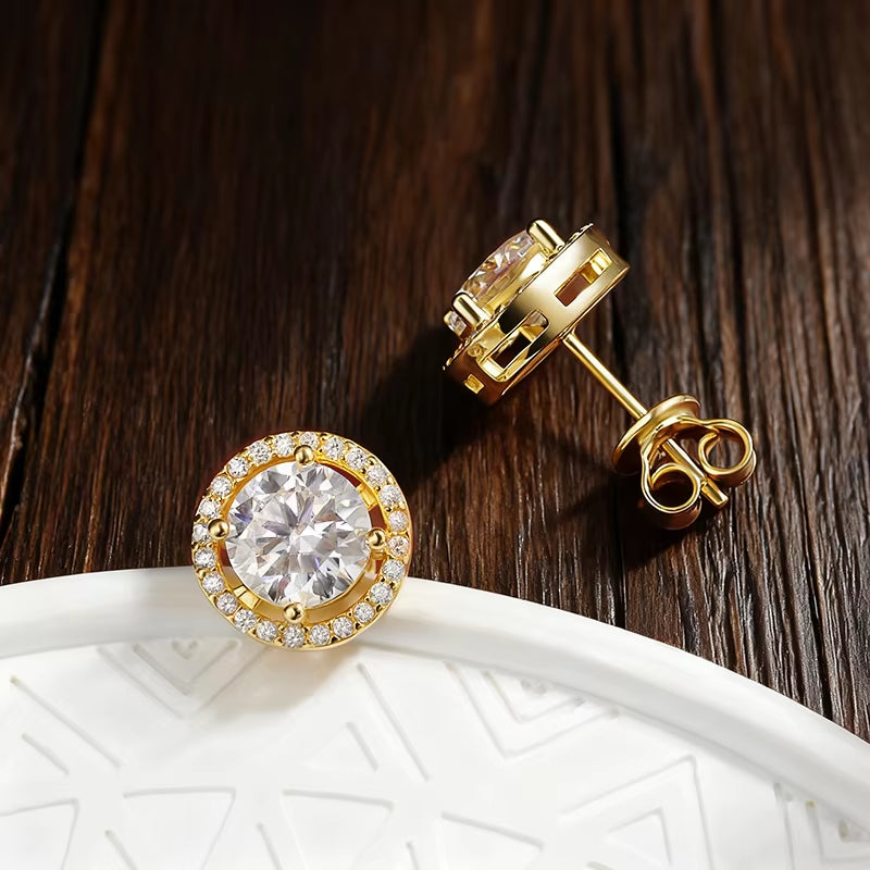 100% 925 Sterling Silver 0.5-2 Carat Moissanite Stud Earrings for Women D Color Diamond Earring Sparkling Fine Jewelry